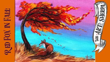 Easy Red Fox and Fall tree Acrylic painting step by step  #LoveFallArt2019